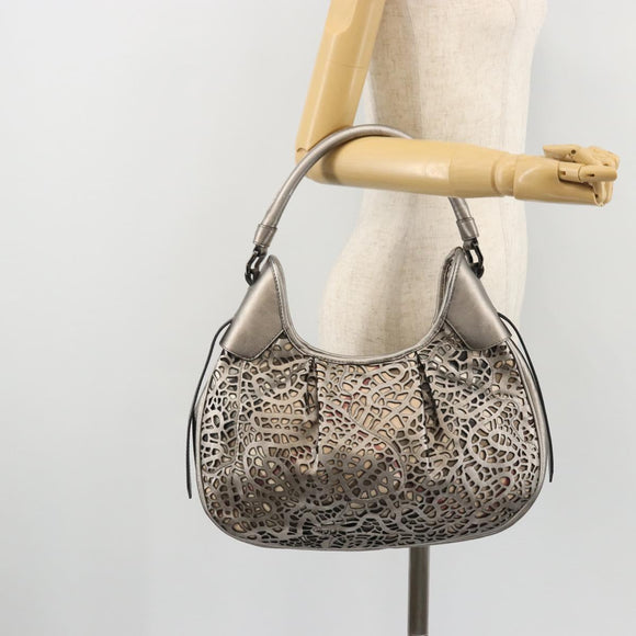 BURBERRY Shoulder Bag Leather Canvas Silver Auth ka3987A