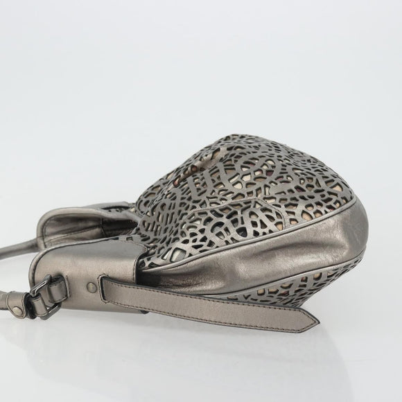 BURBERRY Shoulder Bag Leather Canvas Silver Auth ka3987A
