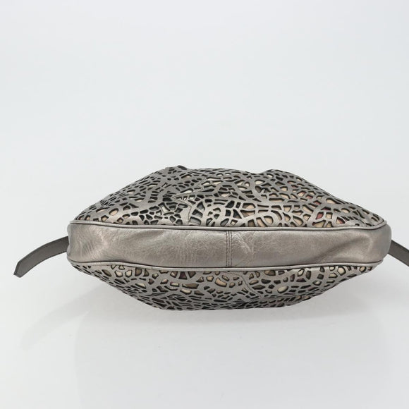 BURBERRY Shoulder Bag Leather Canvas Silver Auth ka3987A