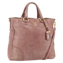 PRADA Hand Bag Leather 2way Pink Gold Auth ka3993A-1