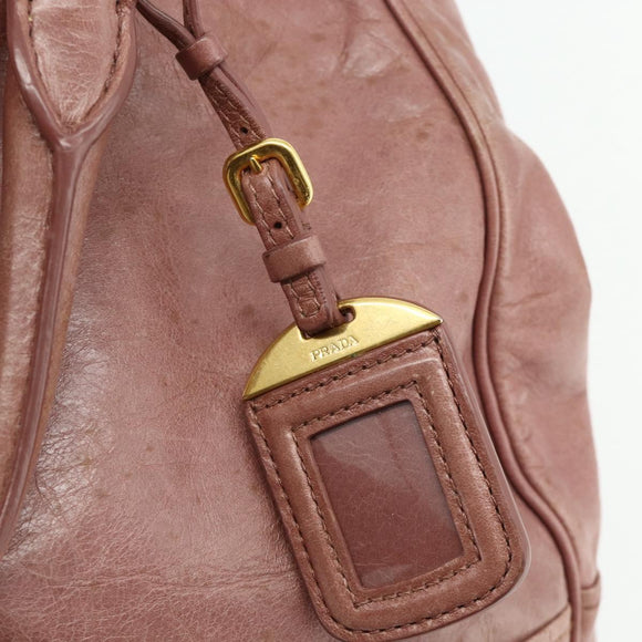 PRADA Hand Bag Leather 2way Pink Gold Auth ka3993A