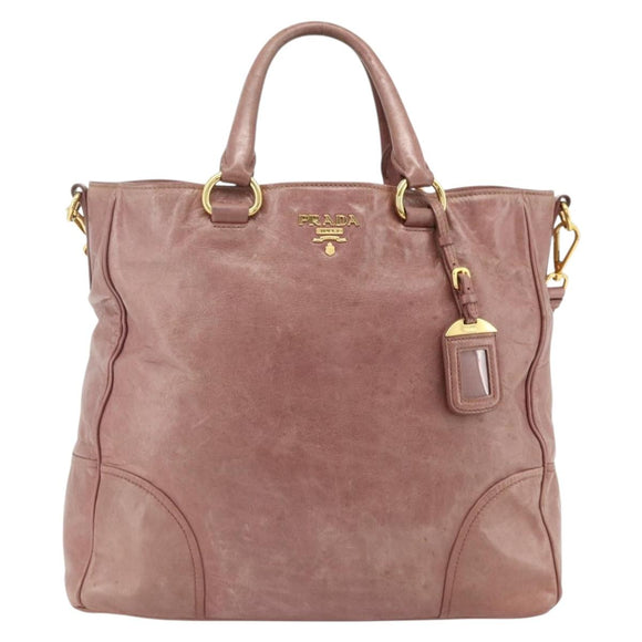 PRADA Hand Bag Leather 2way Pink Gold Auth ka3993A