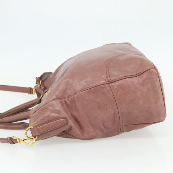 PRADA Hand Bag Leather 2way Pink Gold Auth ka3993A