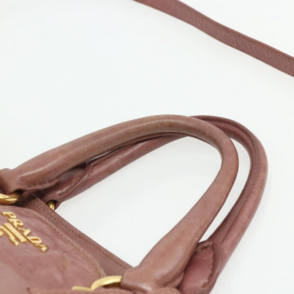 PRADA Hand Bag Leather 2way Pink Gold Auth ka3993A