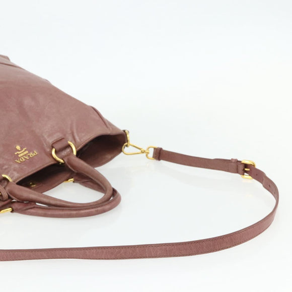 PRADA Hand Bag Leather 2way Pink Gold Auth ka3993A