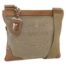 PRADA Shoulder Bag Canvas Beige Silver Auth ka3997-1