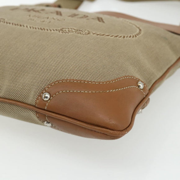 PRADA Shoulder Bag Canvas Beige Silver Auth ka3997