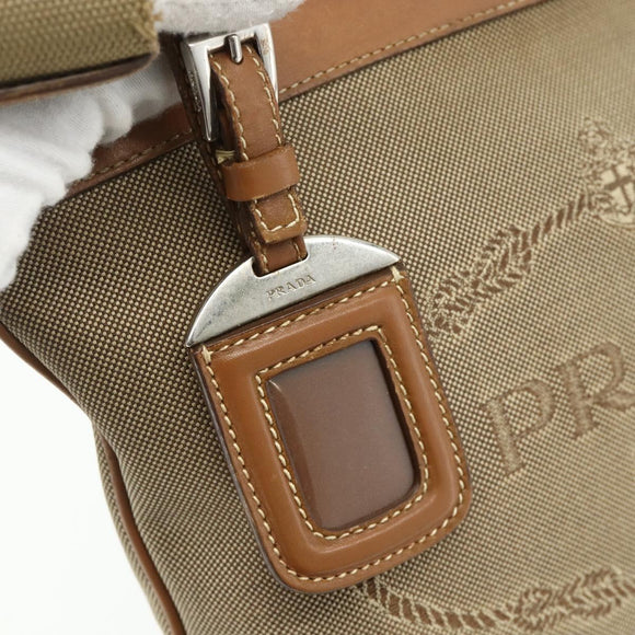 PRADA Shoulder Bag Canvas Beige Silver Auth ka3997