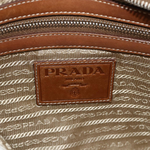 PRADA Shoulder Bag Canvas Beige Silver Auth ka3997