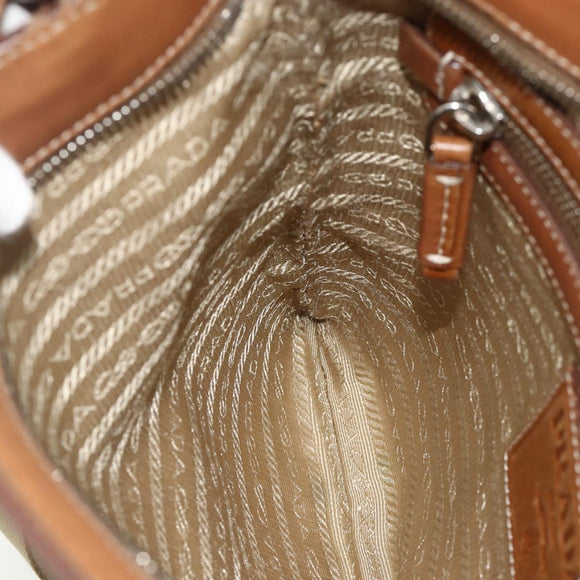 PRADA Shoulder Bag Canvas Beige Silver Auth ka3997