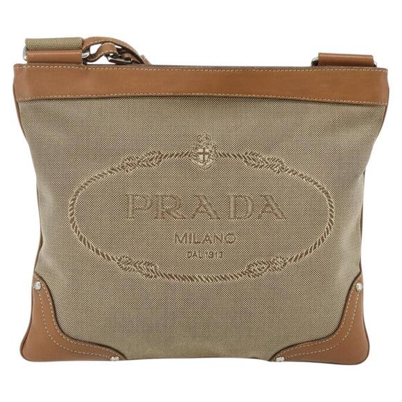 PRADA Shoulder Bag Canvas Beige Silver Auth ka3997