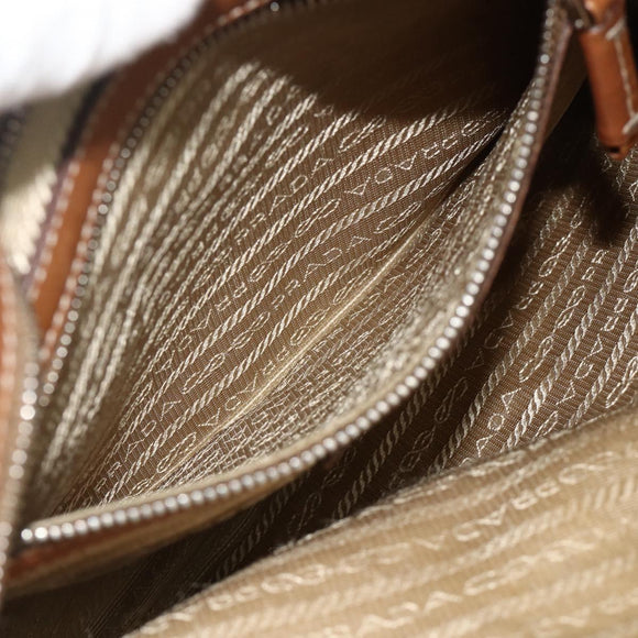PRADA Shoulder Bag Canvas Beige Silver Auth ka3997
