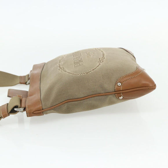 PRADA Shoulder Bag Canvas Beige Silver Auth ka3997