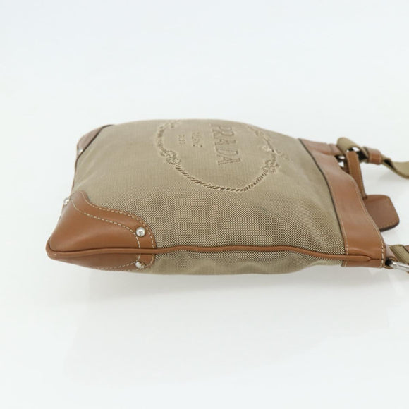 PRADA Shoulder Bag Canvas Beige Silver Auth ka3997