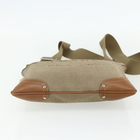 PRADA Shoulder Bag Canvas Beige Silver Auth ka3997