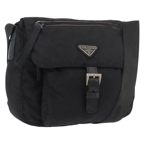 PRADA Shoulder Bag Nylon Black Silver Auth ka3998