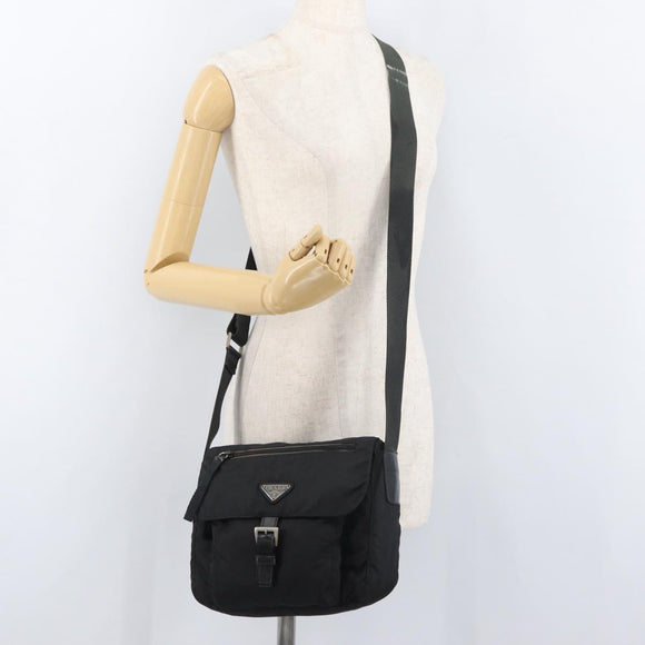 PRADA Shoulder Bag Nylon Black Silver Auth ka3998