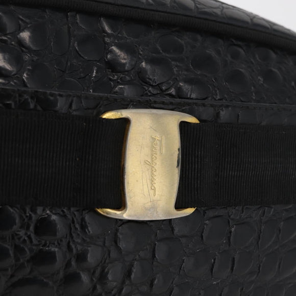 Salvatore Ferragamo Vala Shoulder Bag Leather Black Gold Auth ka4001