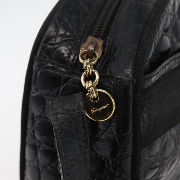 Salvatore Ferragamo Vala Shoulder Bag Leather Black Gold Auth ka4001