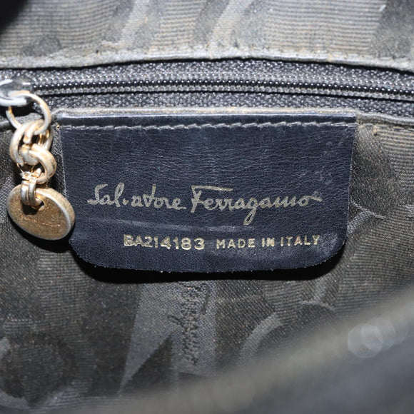 Salvatore Ferragamo Vala Shoulder Bag Leather Black Gold Auth ka4001