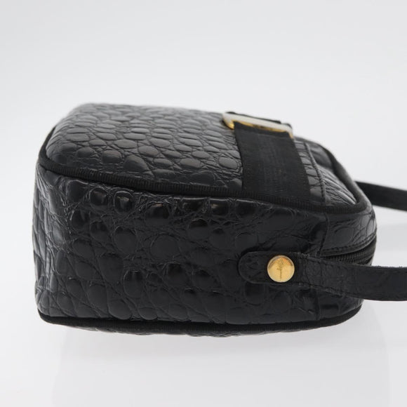 Salvatore Ferragamo Vala Shoulder Bag Leather Black Gold Auth ka4001