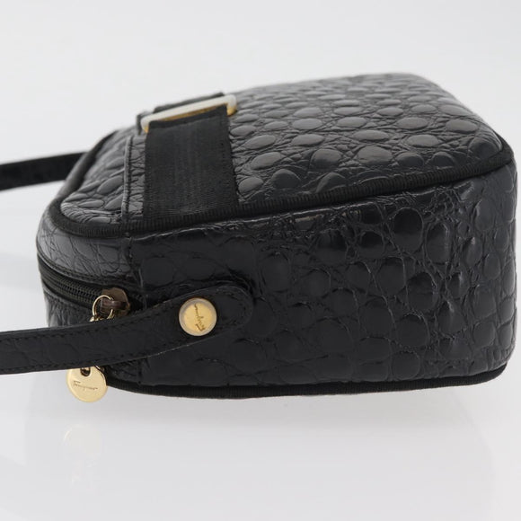 Salvatore Ferragamo Vala Shoulder Bag Leather Black Gold Auth ka4001