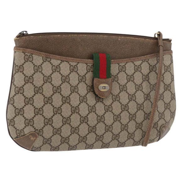 GUCCI GG Supreme Web Sherry Line Bag PVC Beige Gold 904 02 026 Auth ka4002