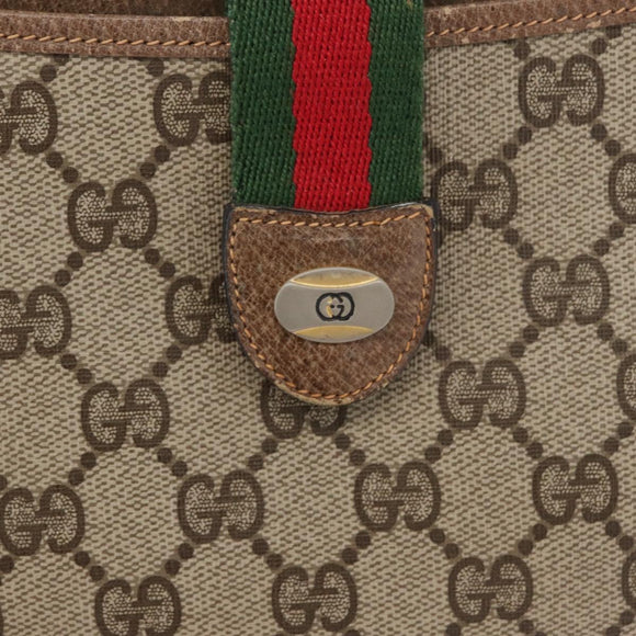 GUCCI GG Supreme Web Sherry Line Bag PVC Beige Gold 904 02 026 Auth ka4002