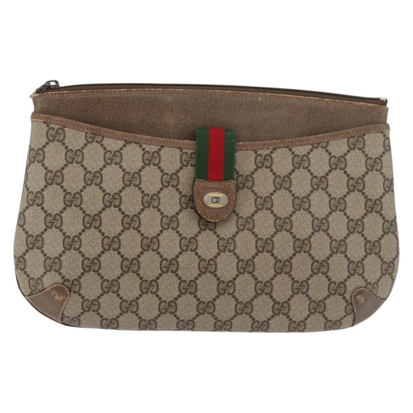 GUCCI GG Supreme Web Sherry Line Bag PVC Beige Gold 904 02 026 Auth ka4002