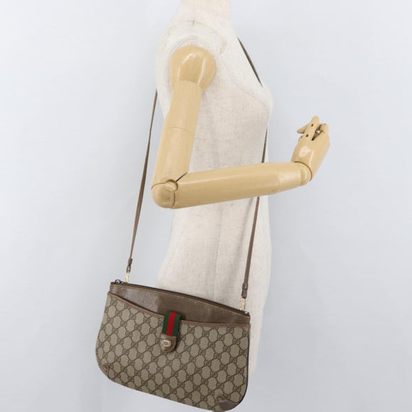 GUCCI GG Supreme Web Sherry Line Bag PVC Beige Gold 904 02 026 Auth ka4002