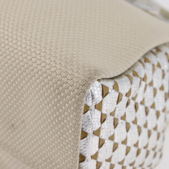 BVLGARI Hand Bag Canvas Beige Silver Auth ka4005