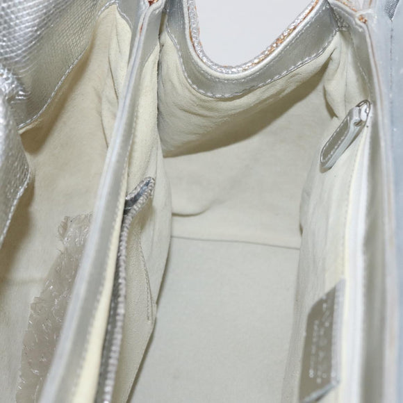 BVLGARI Hand Bag Canvas Beige Silver Auth ka4005
