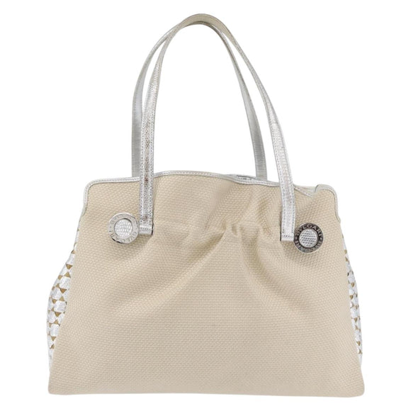 BVLGARI Hand Bag Canvas Beige Silver Auth ka4005