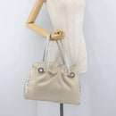 BVLGARI Hand Bag Canvas Beige Silver Auth ka4005-24