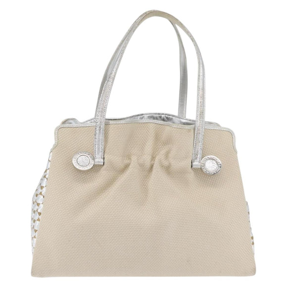 BVLGARI Hand Bag Canvas Beige Silver Auth ka4005