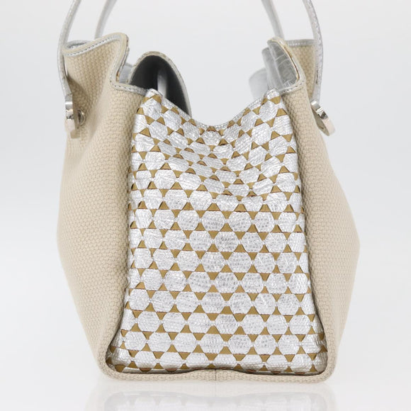 BVLGARI Hand Bag Canvas Beige Silver Auth ka4005