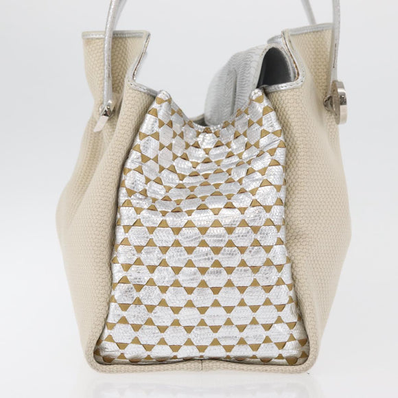 BVLGARI Hand Bag Canvas Beige Silver Auth ka4005