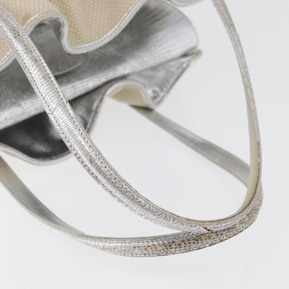 BVLGARI Hand Bag Canvas Beige Silver Auth ka4005