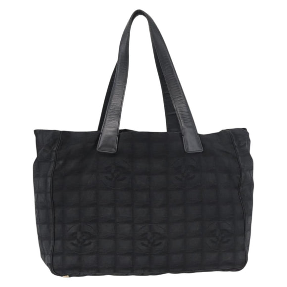 CHANEL New Travel line Tote Bag Nylon Black Gold CC Auth ka4008