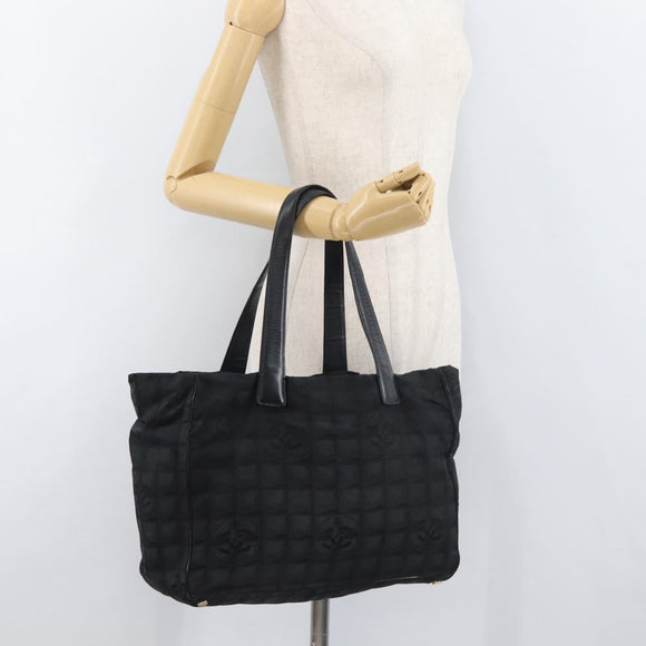 CHANEL New Travel line Tote Bag Nylon Black Gold CC Auth ka4008
