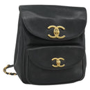 CHANEL Chain Backpack Caviar Skin Gold Black CC Auth ka4012V-1