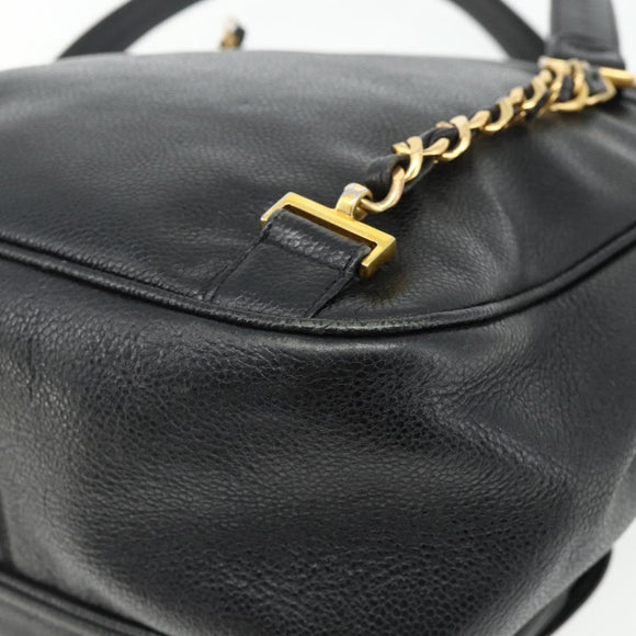 CHANEL Chain Backpack Caviar Skin Gold Black CC Auth ka4012V