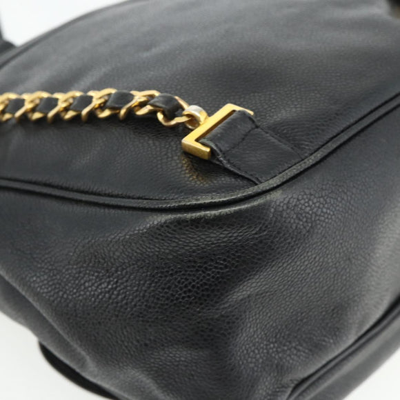 CHANEL Chain Backpack Caviar Skin Gold Black CC Auth ka4012V