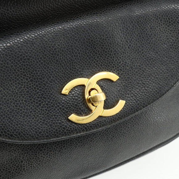 CHANEL Chain Backpack Caviar Skin Gold Black CC Auth ka4012V