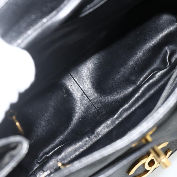 CHANEL Chain Backpack Caviar Skin Gold Black CC Auth ka4012V
