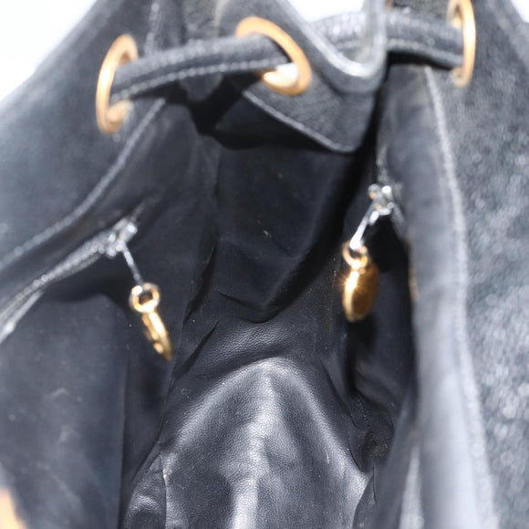 CHANEL Chain Backpack Caviar Skin Gold Black CC Auth ka4012V