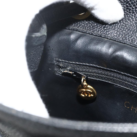 CHANEL Chain Backpack Caviar Skin Gold Black CC Auth ka4012V