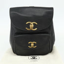 CHANEL Chain Backpack Caviar Skin Gold Black CC Auth ka4012V-30