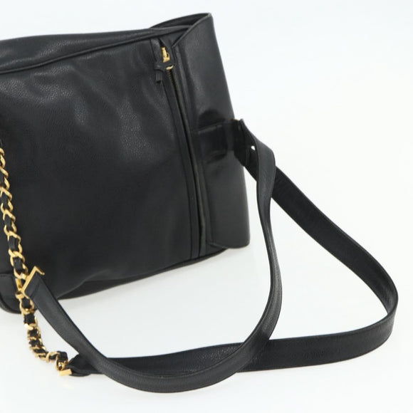 CHANEL Chain Backpack Caviar Skin Gold Black CC Auth ka4012V