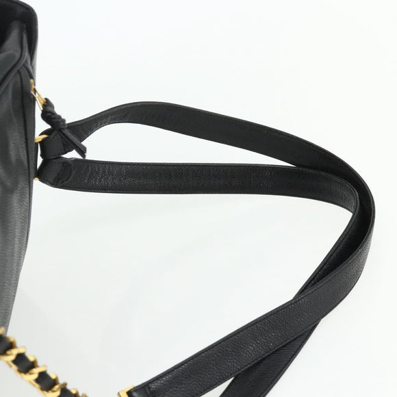 CHANEL Chain Backpack Caviar Skin Gold Black CC Auth ka4012V